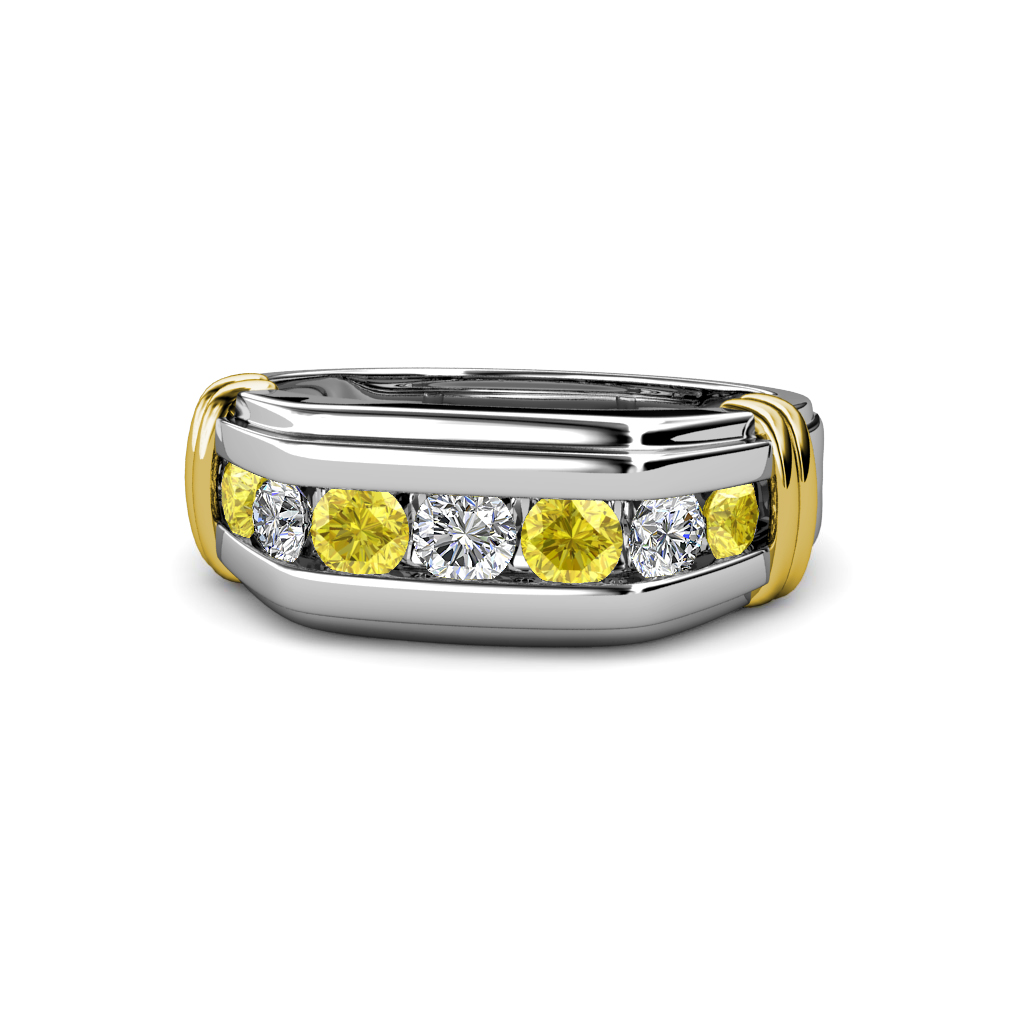 Brad Round Yellow Sapphire and Diamond 7 Stone Men Wedding Ring (8.5 mm) 